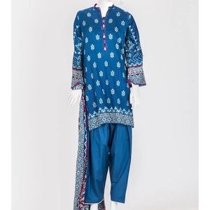 Junaid Jamshed Blue Printed Lawn Shalwar Kameez